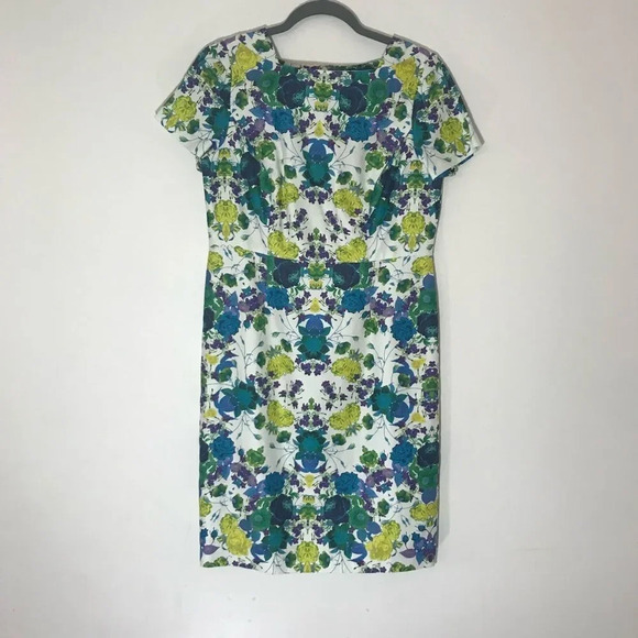 Talbots Cap Sleeve Floral Sheath Dress Size 8P Cotton Linen Spring Wedding Roses - Picture 3 of 9